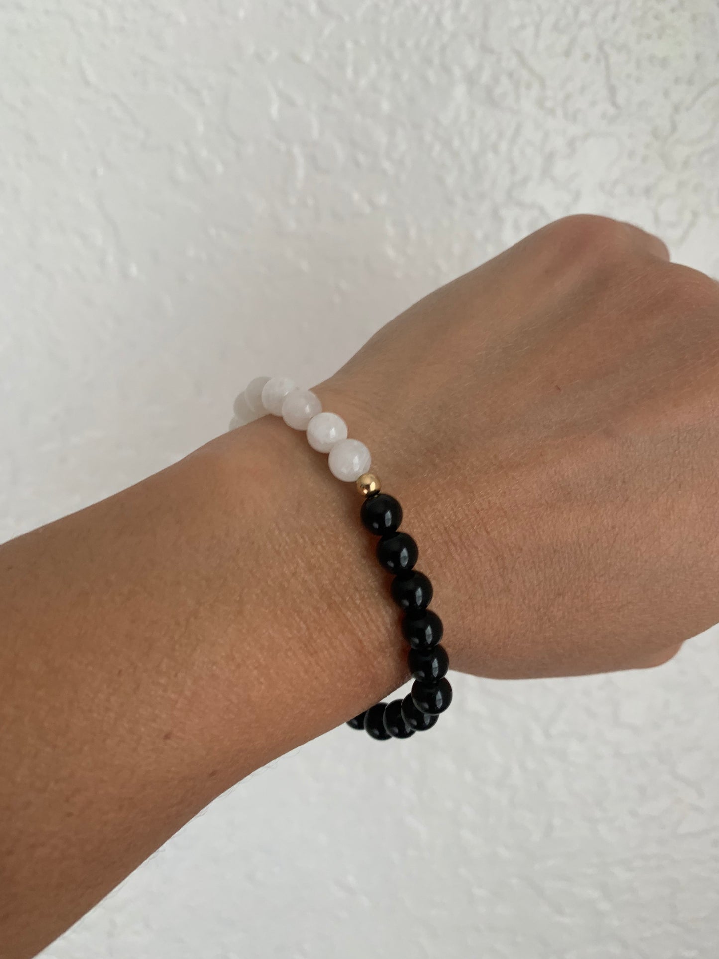 Rainbow Moonstone + Obsidian Bracelet with Gold-Filled Accents