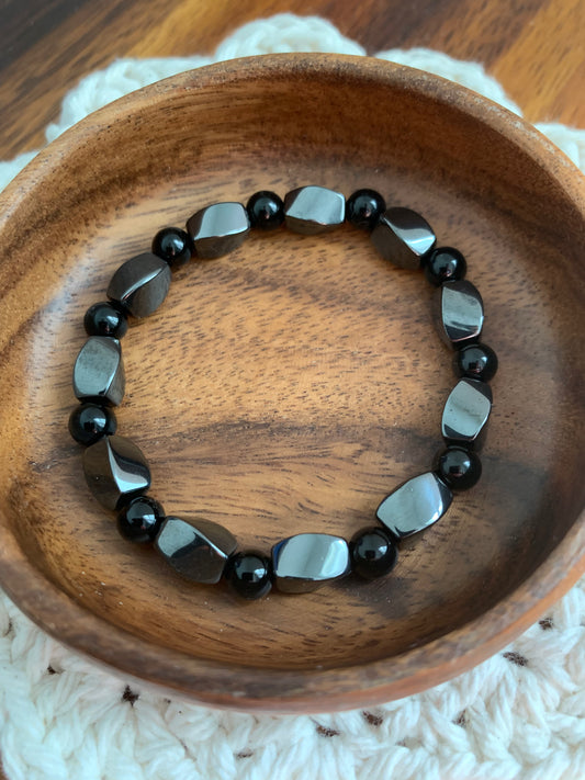 Hematite + Obsidian Bracelet