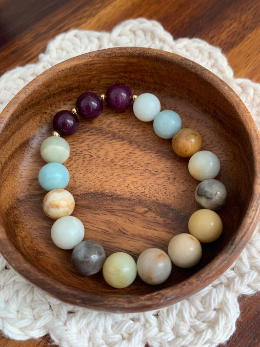 Amethyst + Amazonite Bracelet with Gold-Filled Accents